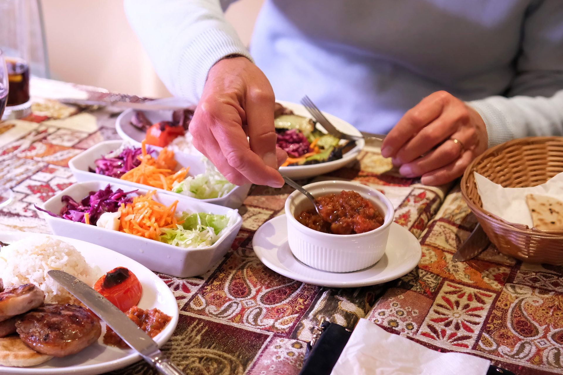 Mezes served at the table